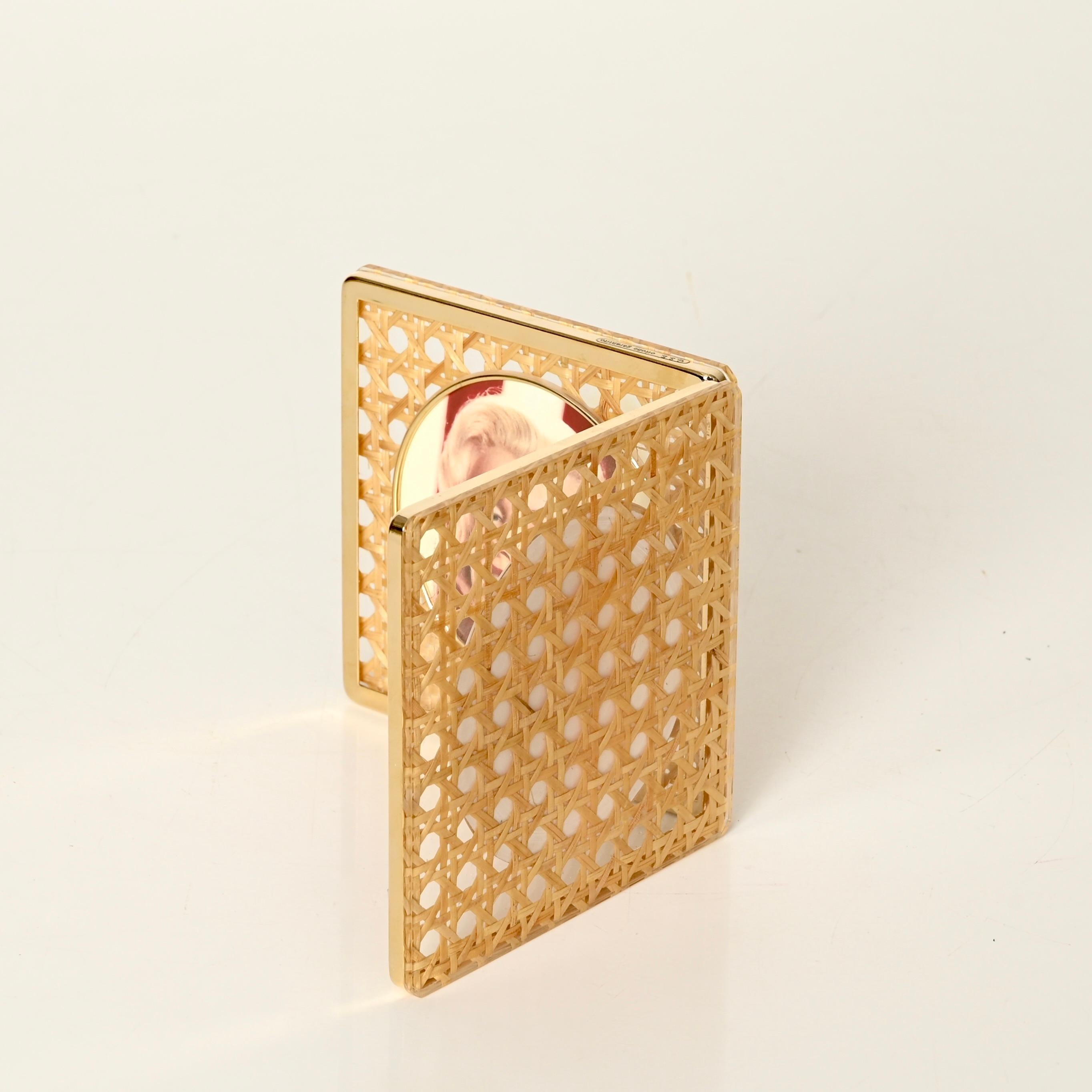 Cadre photo Dior en laiton, lucite et paille de Vienne, Italie, années 1970 en vente 9