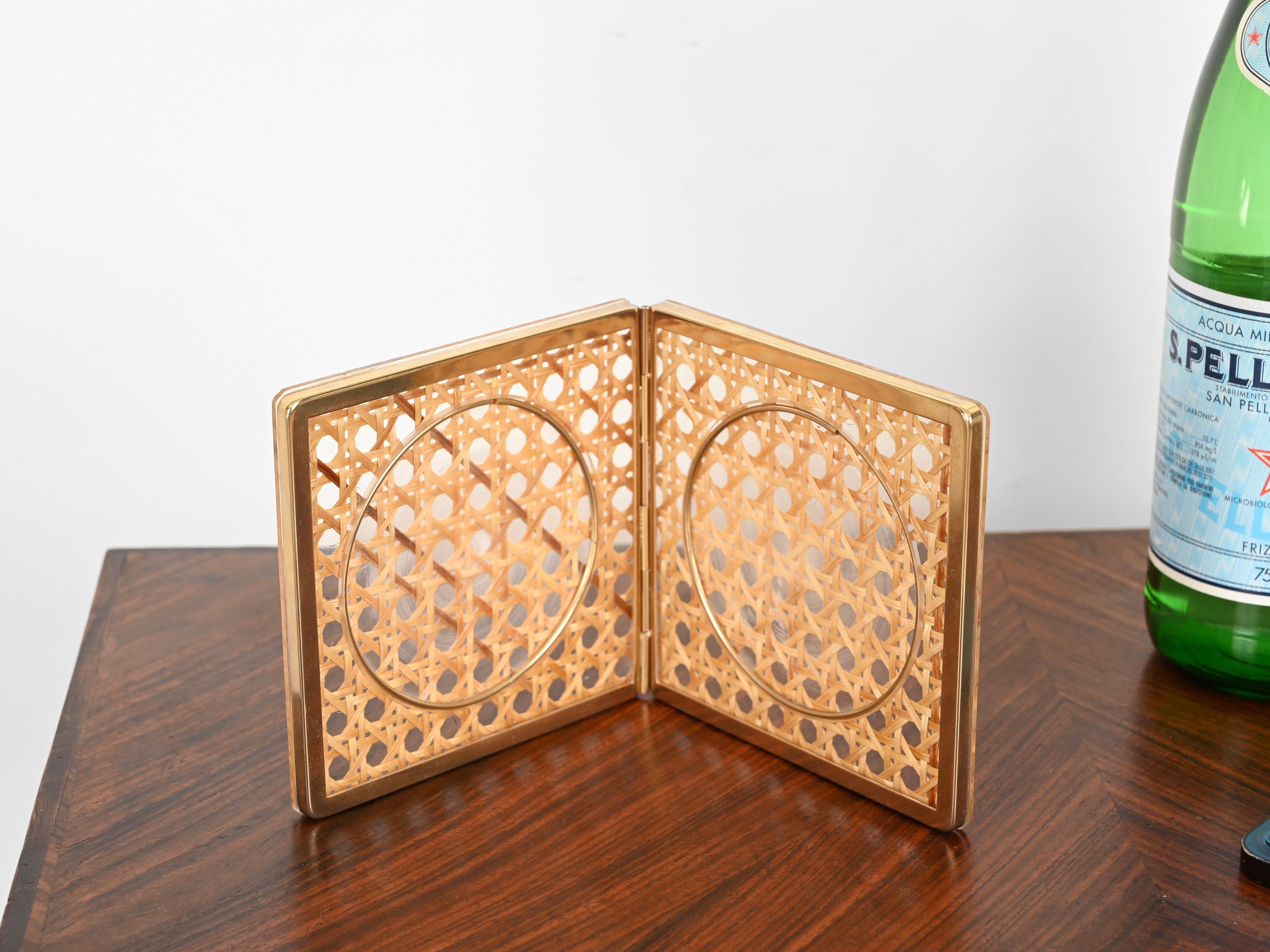 Cadre photo Dior en laiton, lucite et paille de Vienne, Italie, années 1970 en vente 1