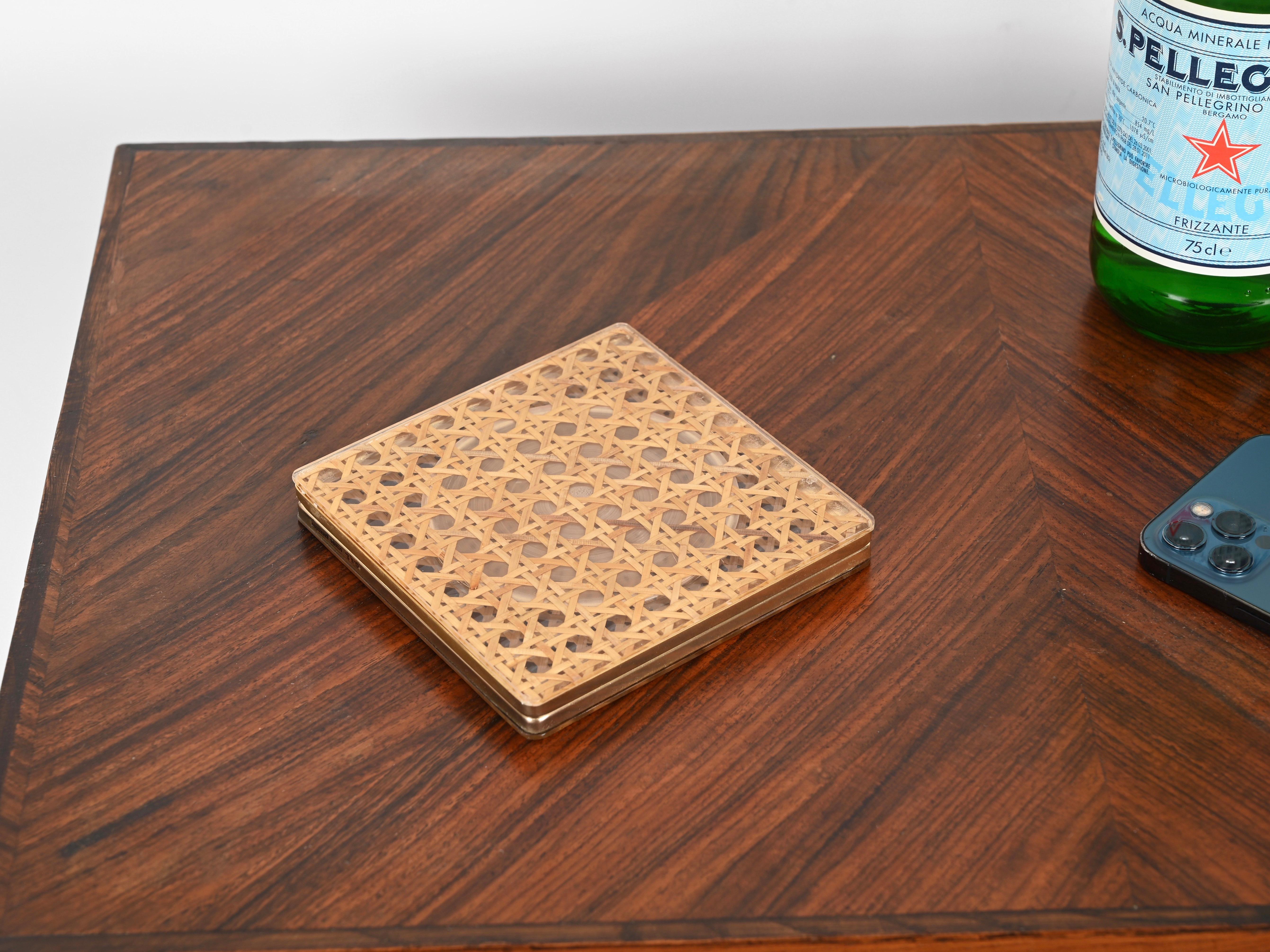 Cadre photo Dior en laiton, lucite et paille de Vienne, Italie, années 1970 en vente 2