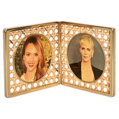 Dior Picture Frame in Brass, Lucite and Vienna Straw, Italy 1970s
