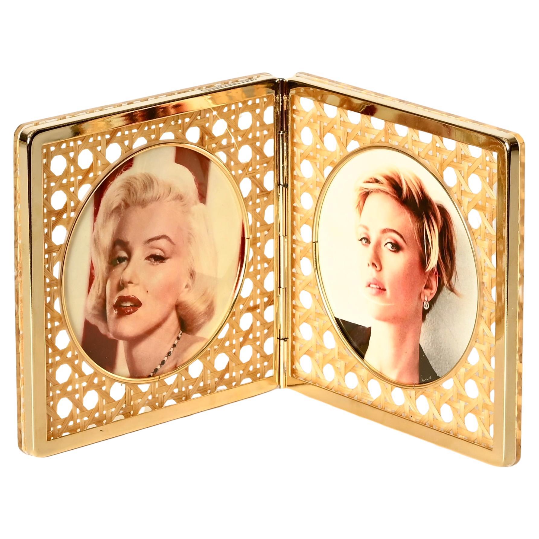 Cadre photo Dior en laiton, lucite et paille de Vienne, Italie, années 1970 en vente