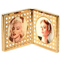 Dior Picture Frame in Brass, Lucite and Vienna Straw, Italy 1970s