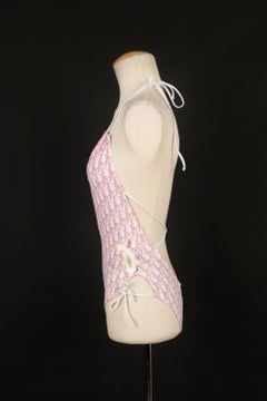 Dior Rosa und Weißer einteiliger Badeanzug mit Markenschmuck