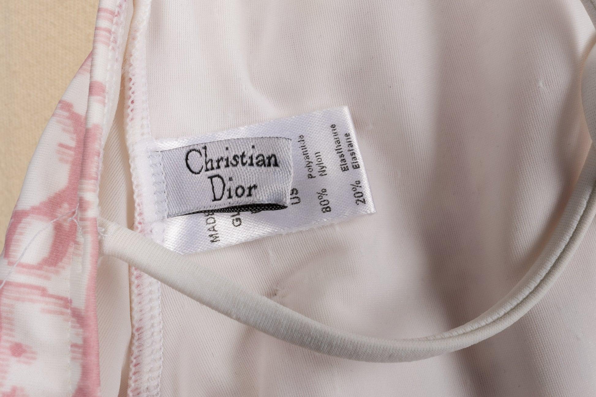 Dior Pink and White Branded One-piece Swimsuit For Sale 3