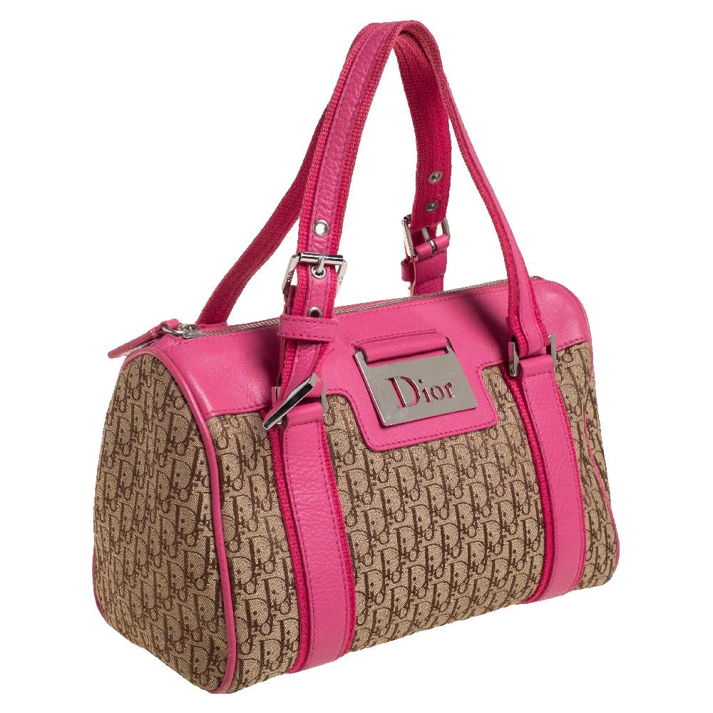 Brown Dior Pink/Beige Diorissimo Canvas Small Boston Bag