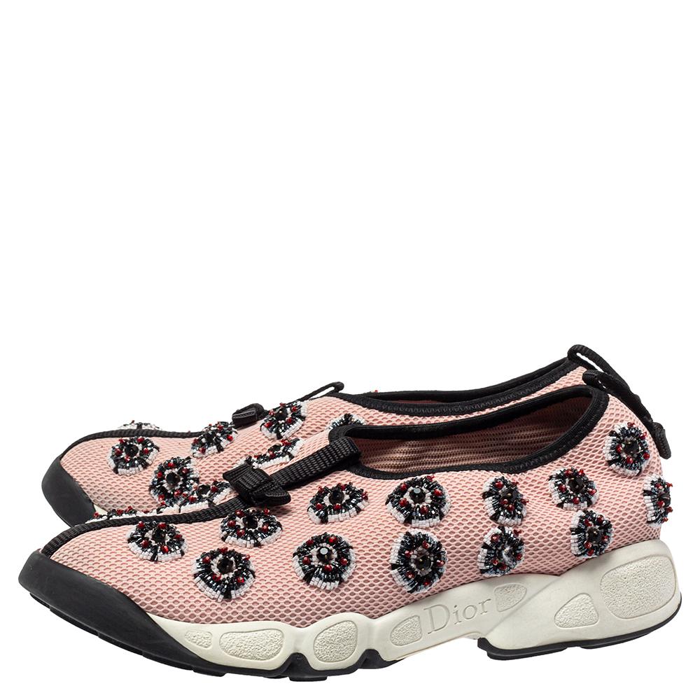 Dior Pink/Black Embellished Fabric Fusion Sneakers Size 37.5 In Good Condition In Dubai, Al Qouz 2