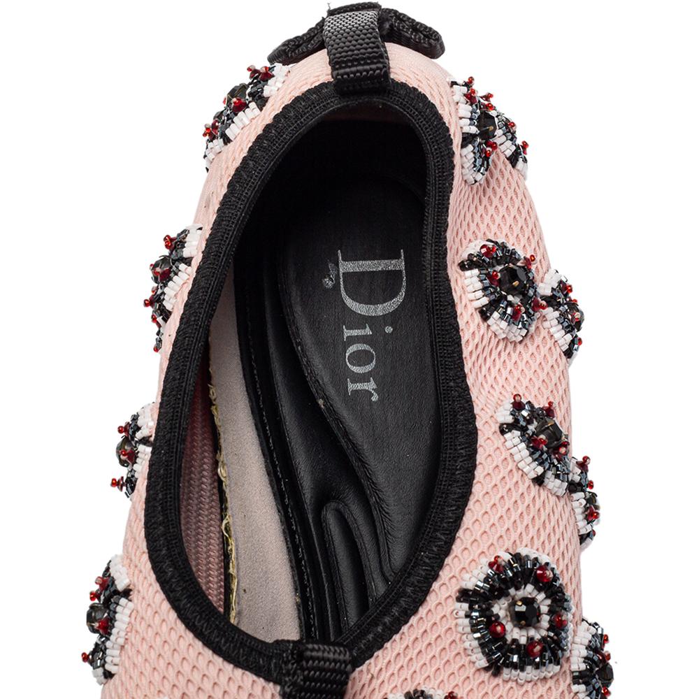 Dior Pink/Black Embellished Fabric Fusion Sneakers Size 37.5 2