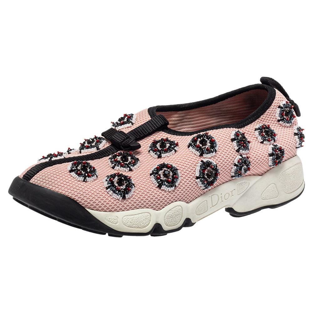 Dior Pink/Black Embellished Fabric Fusion Sneakers Size 37.5