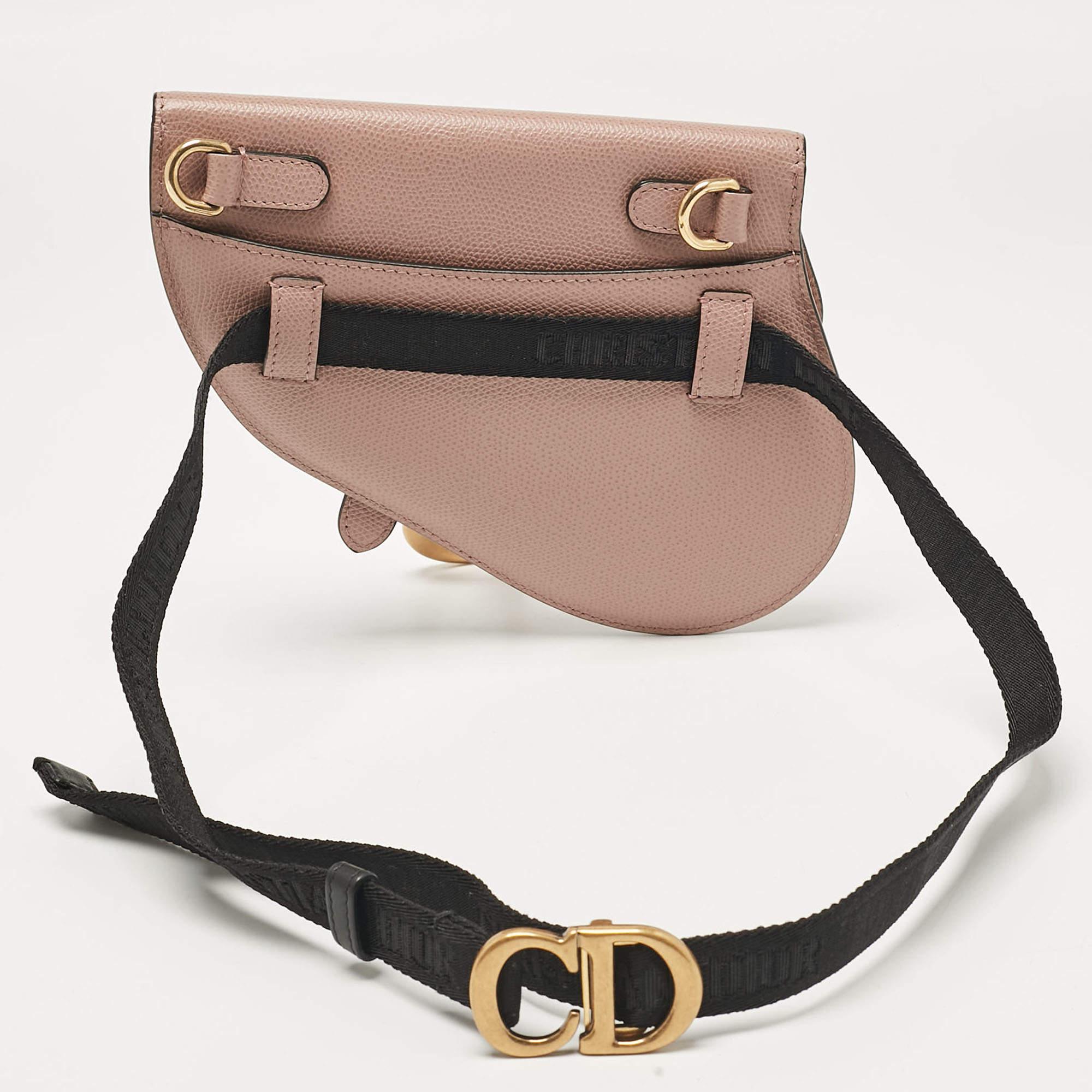 Dior Pink/Black Leather Saddle Belt Bag In Good Condition In Dubai, Al Qouz 2