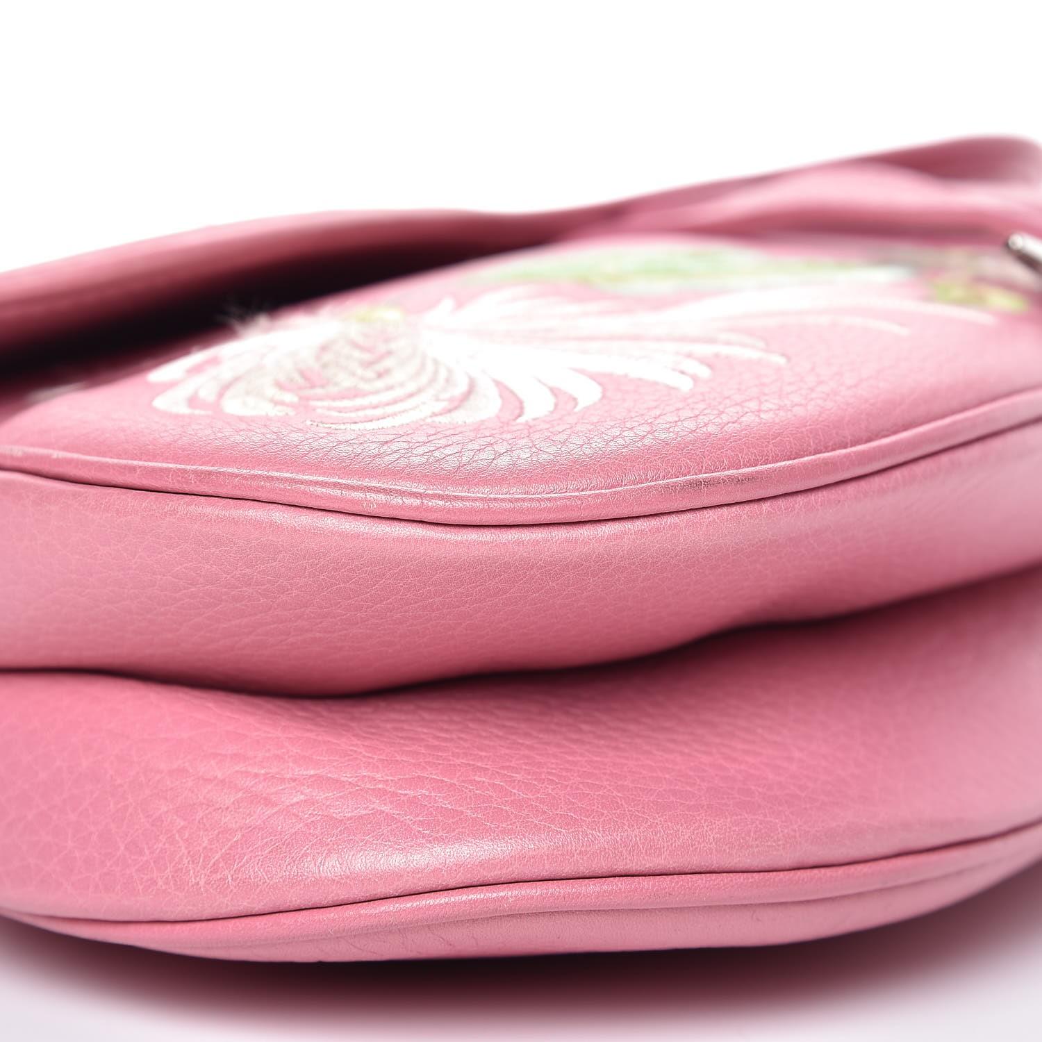 Women's Christian Dior Pink Calfskin Embroidered Floral Romantic Saddle Bag For Sale