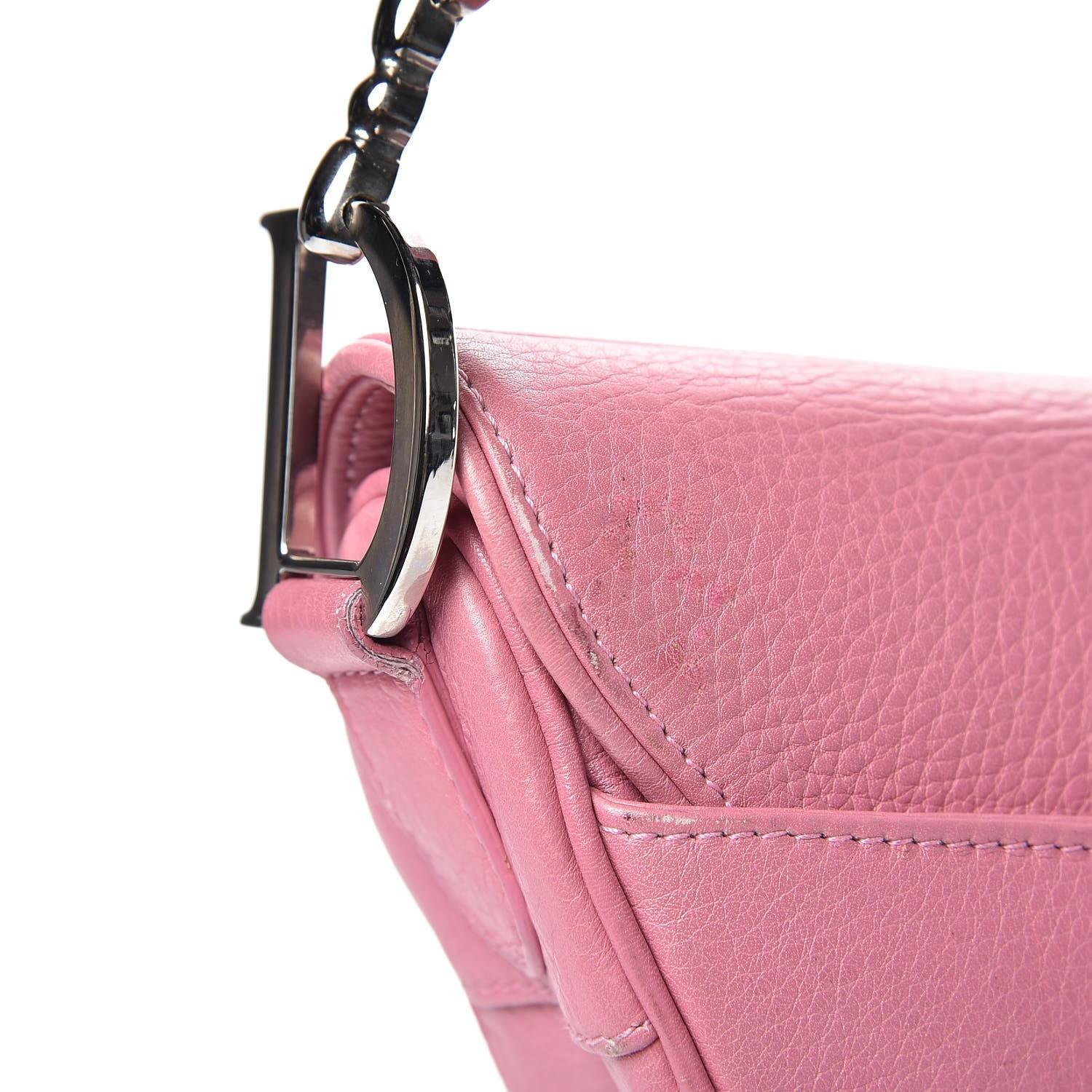 Christian Dior Pink Calfskin Embroidered Floral Romantic Saddle Bag For Sale 4