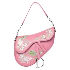 Christian Dior Pink Calfskin Embroidered Floral Romantic Saddle Bag
