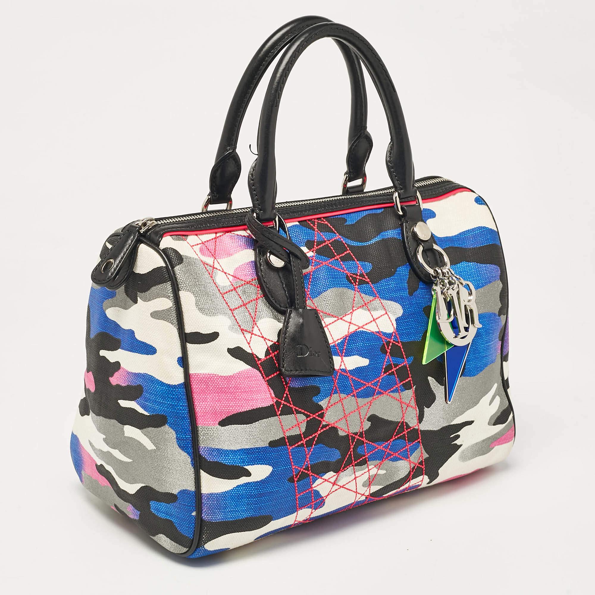 Gray Dior Pink Camouflage Canvas and Leather Anselm Reyle For Dior Boston Bag