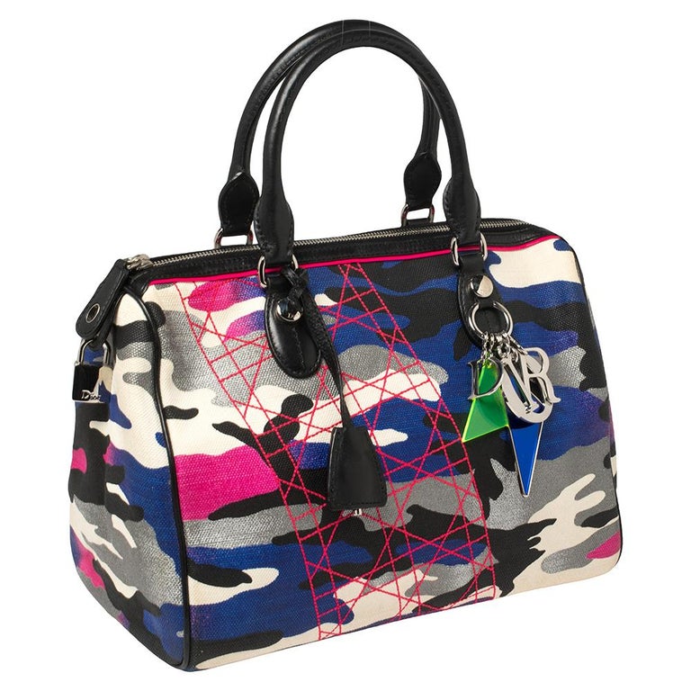 Dior Pink Camouflage Canvas and Leather Anselm Reyle For Dior Boston ...