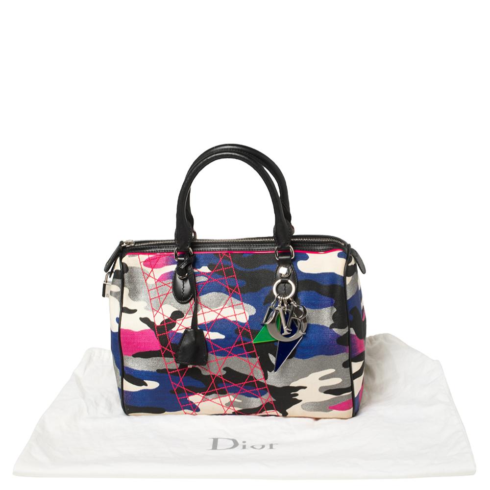 Black Dior Pink Camouflage Canvas and Leather Anselm Reyle For Dior Boston Bag