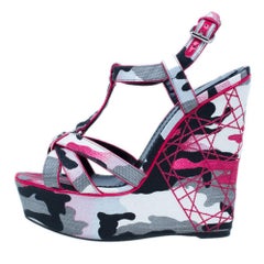 Dior Pink Camouflage Canvas Anselm Reyle Platform Wedge Sandals Size 39