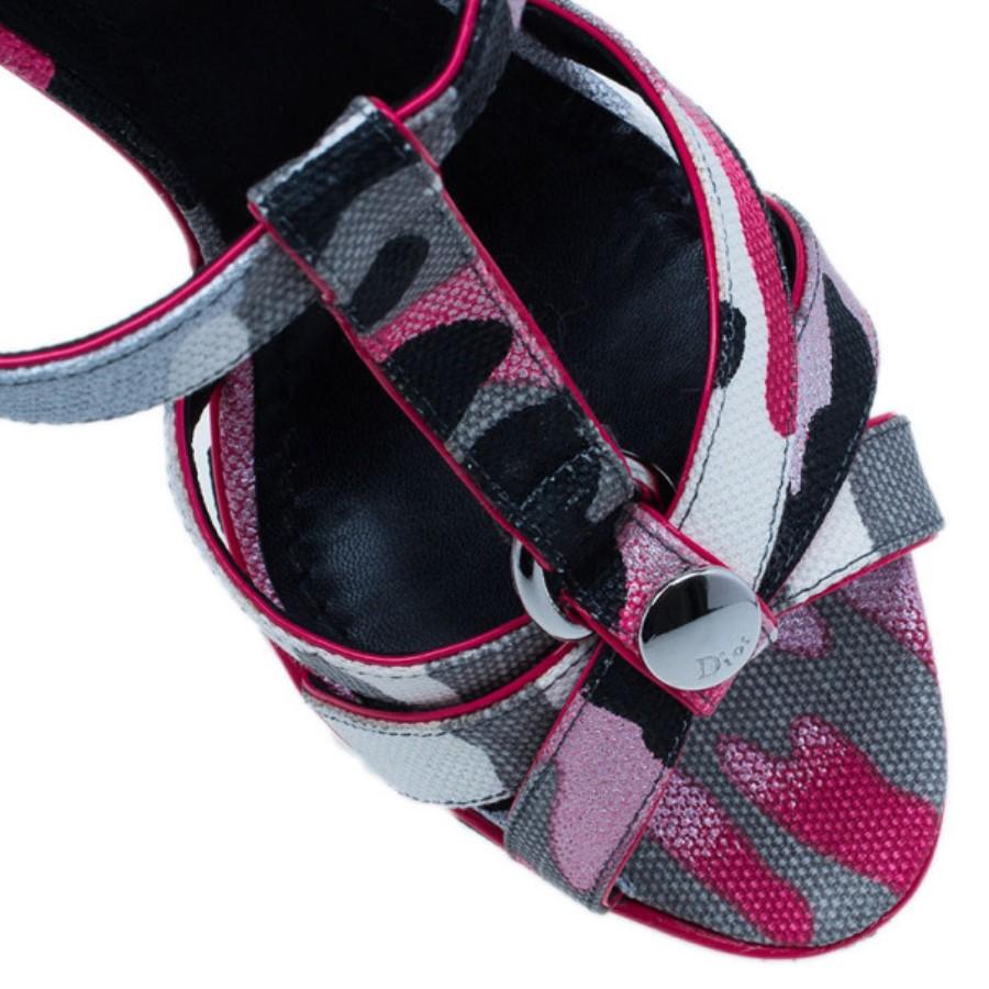 Dior Pink Camouflage Canvas Anselm Reyle Platform Wedge Sandals Size 39 1