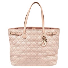 Sac cabas Dior rose cannage en toile et cuir de taille moyenne Panarea