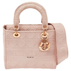 Dior Pink Cannage Embroidered Canvas Medium Lady D-Lite Tote