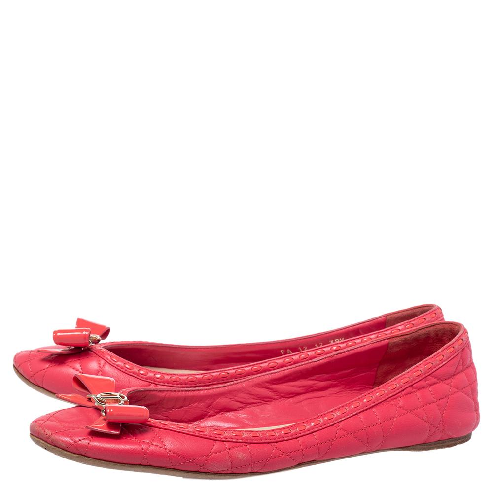 Women's Dior Pink Cannage Leather Bow Flat Ballet Flats Size 39.5