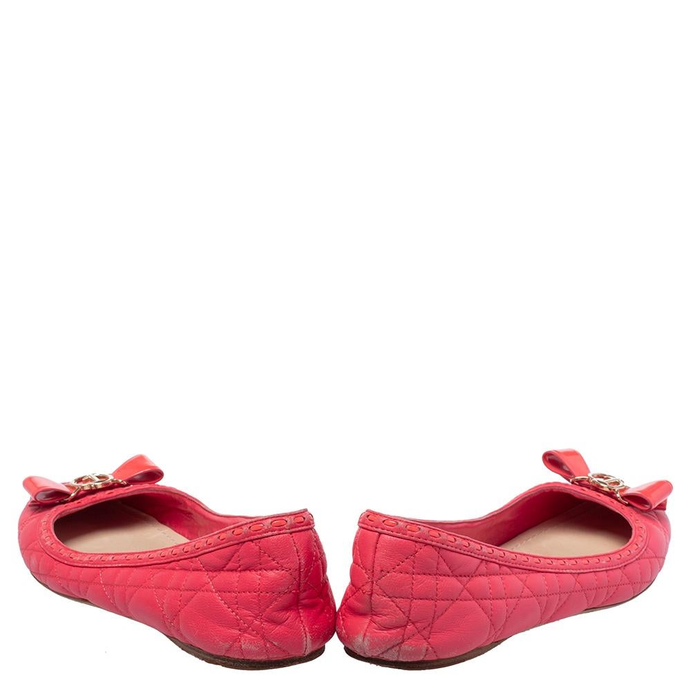 Dior Pink Cannage Leather Bow Flat Ballet Flats Size 39.5 3