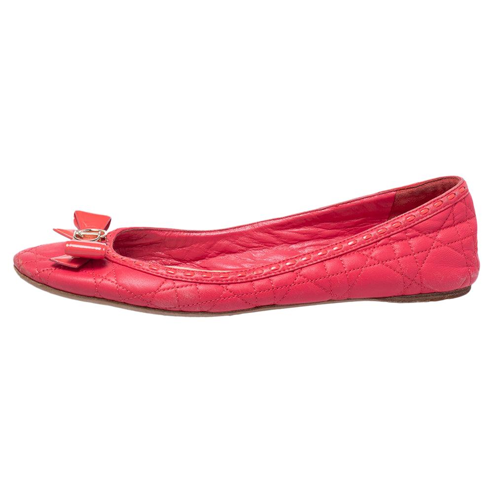 Dior Pink Cannage Leather Bow Flat Ballet Flats Size 39.5