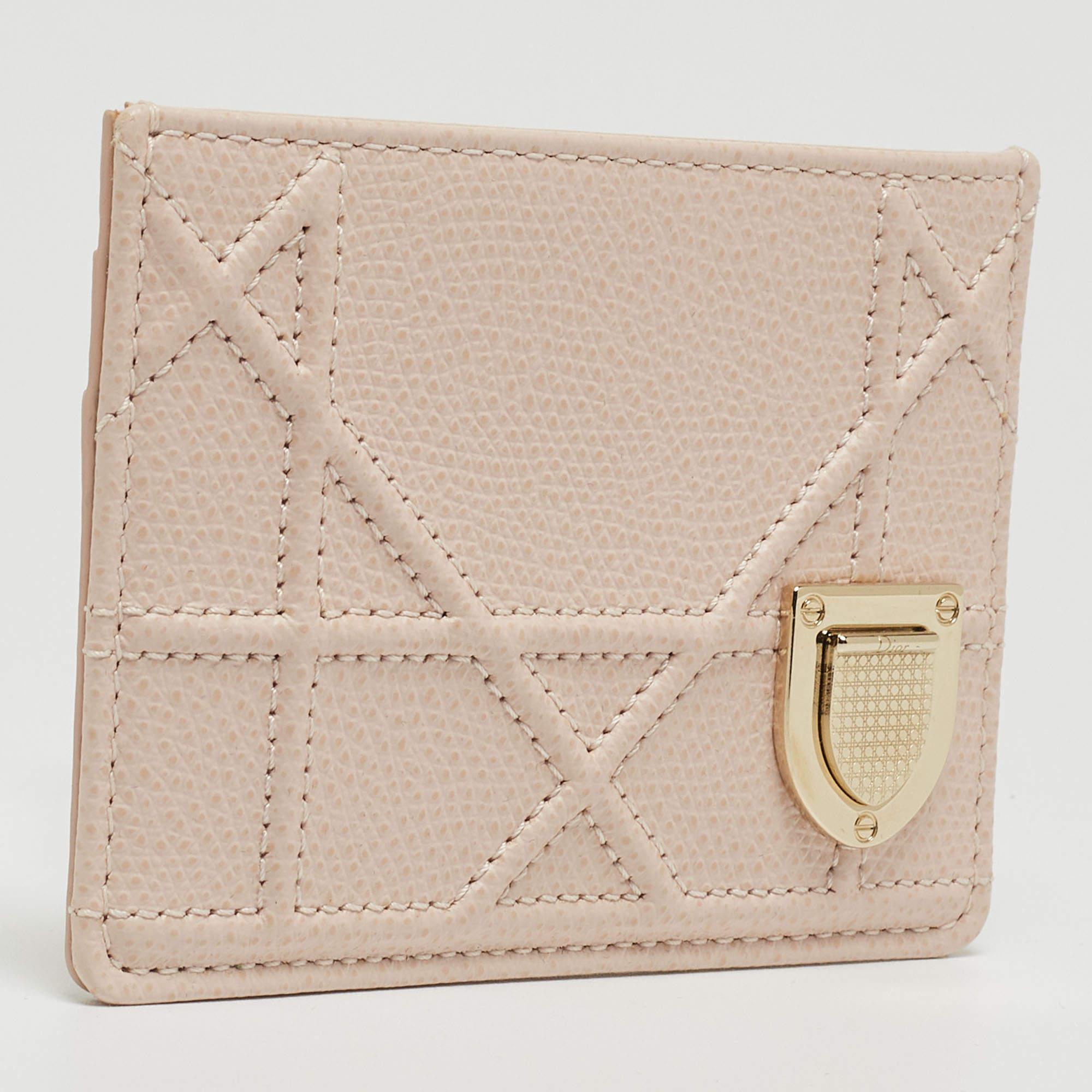 Beige Dior Pink Cannage Leather Diorama Card Holder For Sale