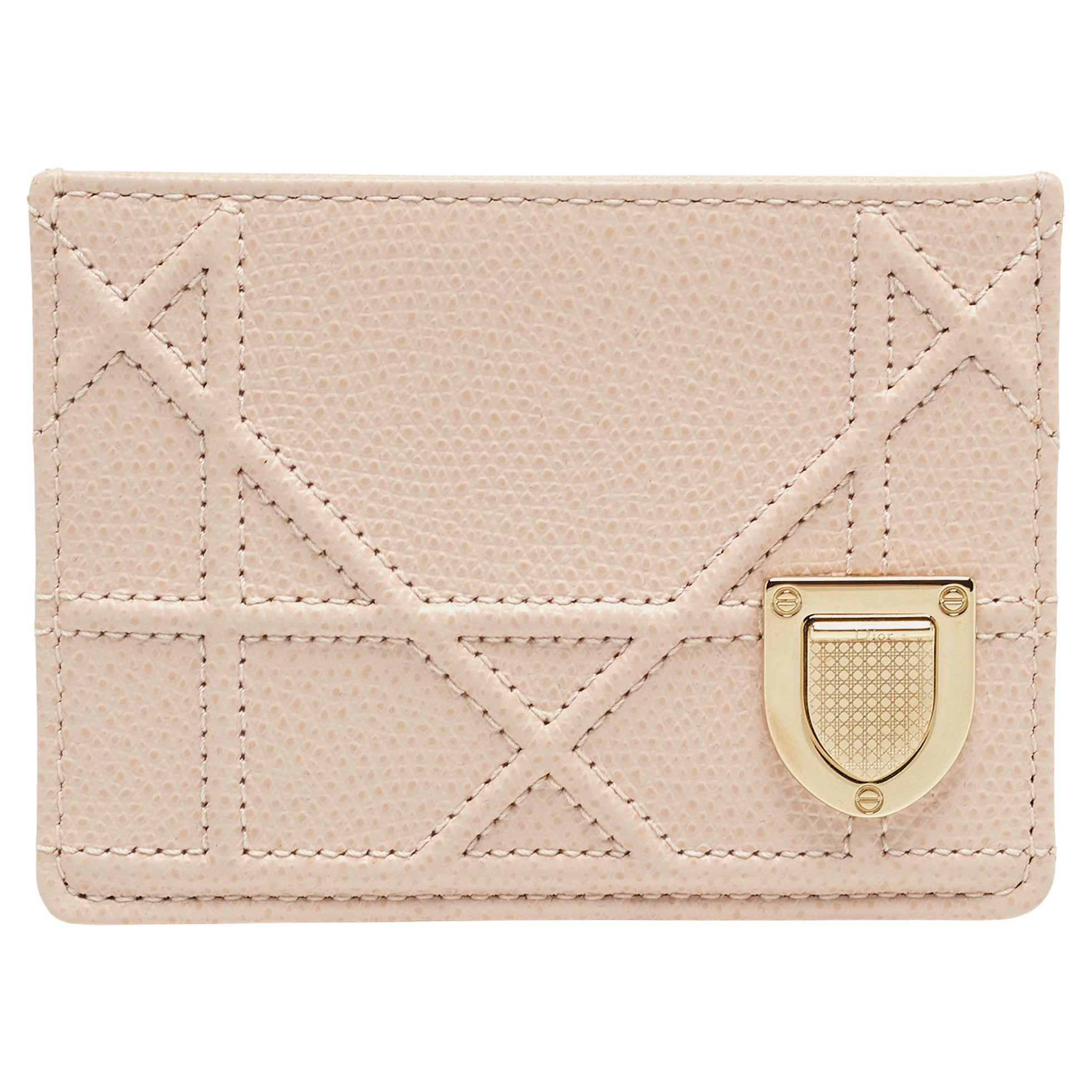 Dior Pink Cannage Leather Diorama Card Holder For Sale