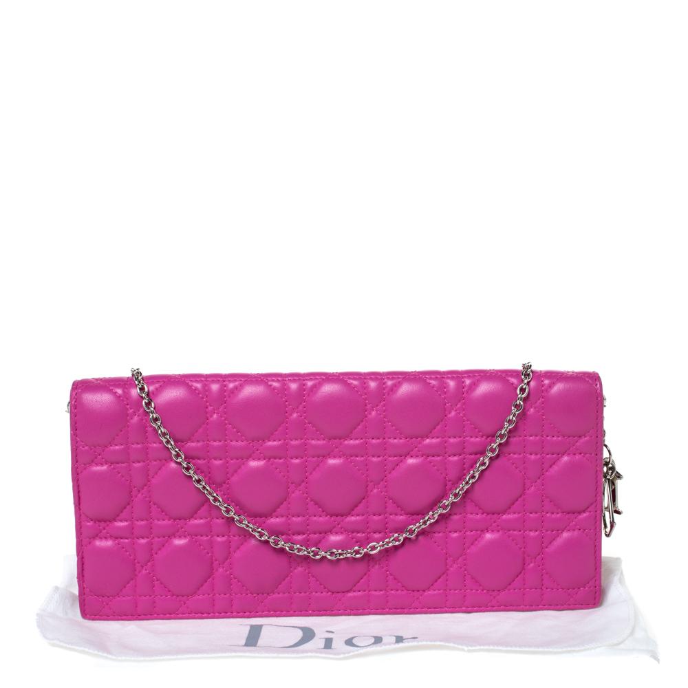 Dior Pink Cannage Leather Lady Dior Chain Clutch 6