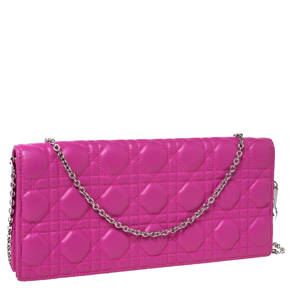 Dior Pink Cannage Leather Lady Dior Chain Clutch In Good Condition In Dubai, Al Qouz 2