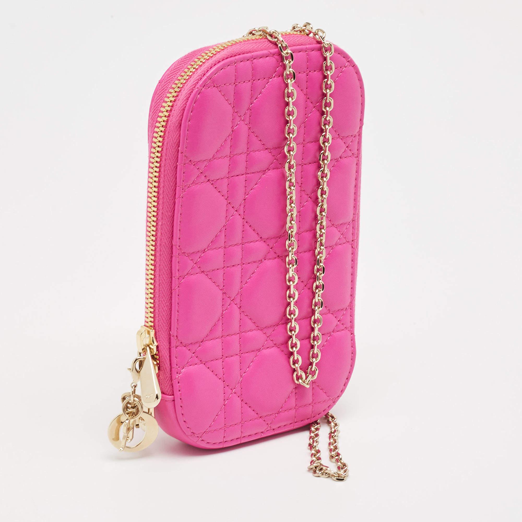 Porte-chaîne de téléphone Lady Dior rose cannage en vente 1