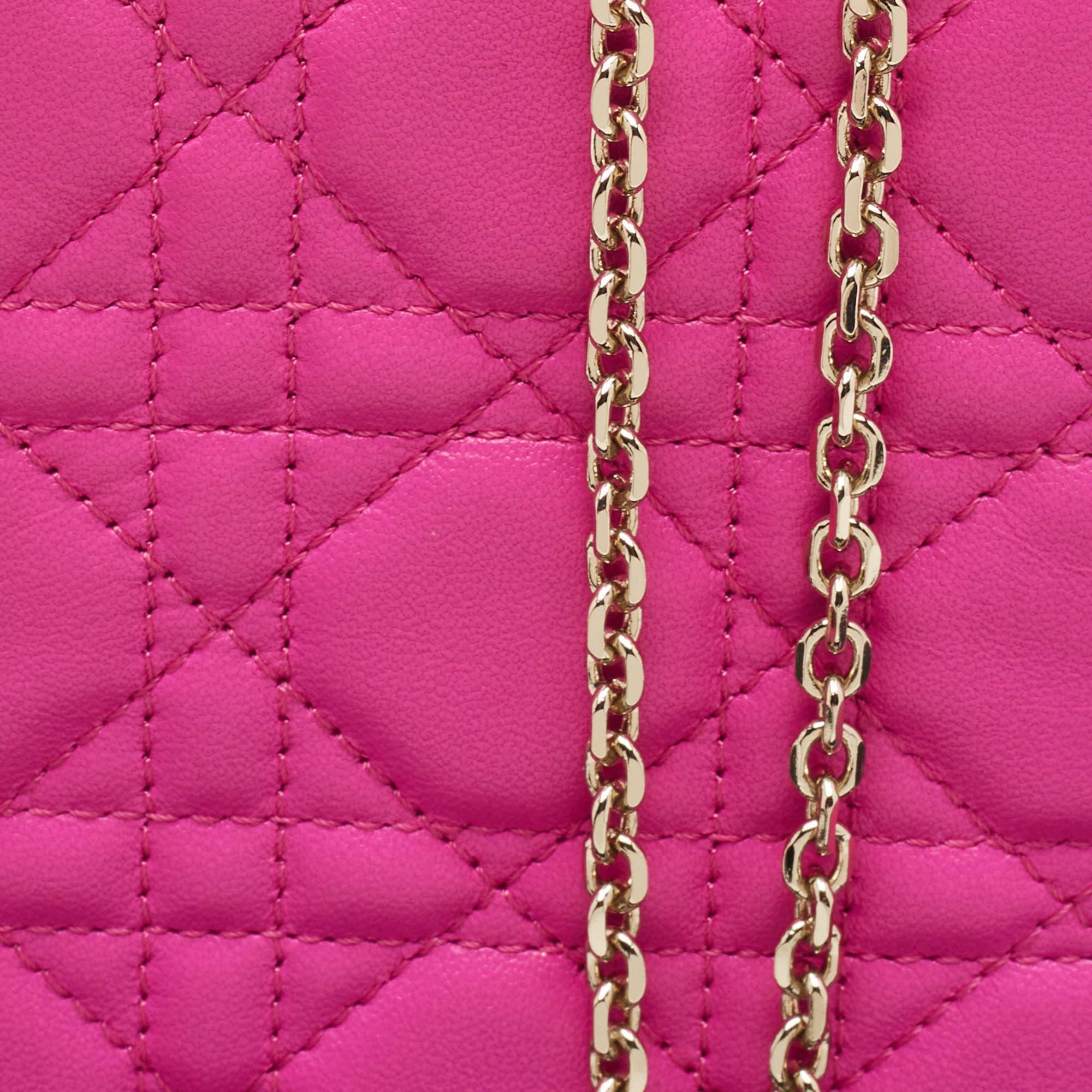 Dior Pink Cannage Leather Lady Dior Phone Chain Holder 2