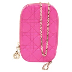 Dior Pink Cannage Leather Lady Dior Phone Chain Holder