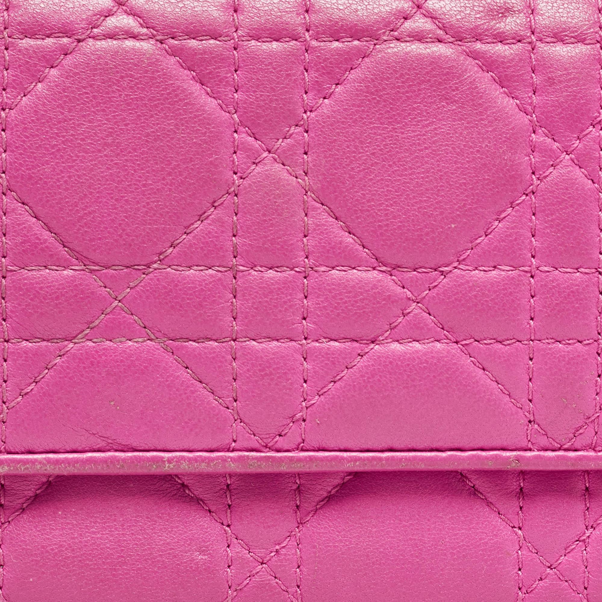 Dior Pink Cannage Leather Lady Dior Wallet on Chain 2