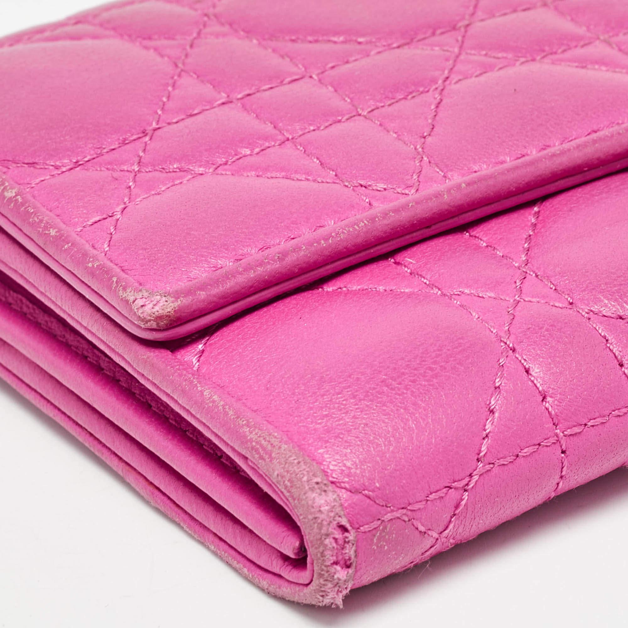 Dior Pink Cannage Leather Lady Dior Wallet on Chain 5