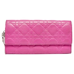 Dior Pink Cannage Leather Lady Dior Wallet on Chain