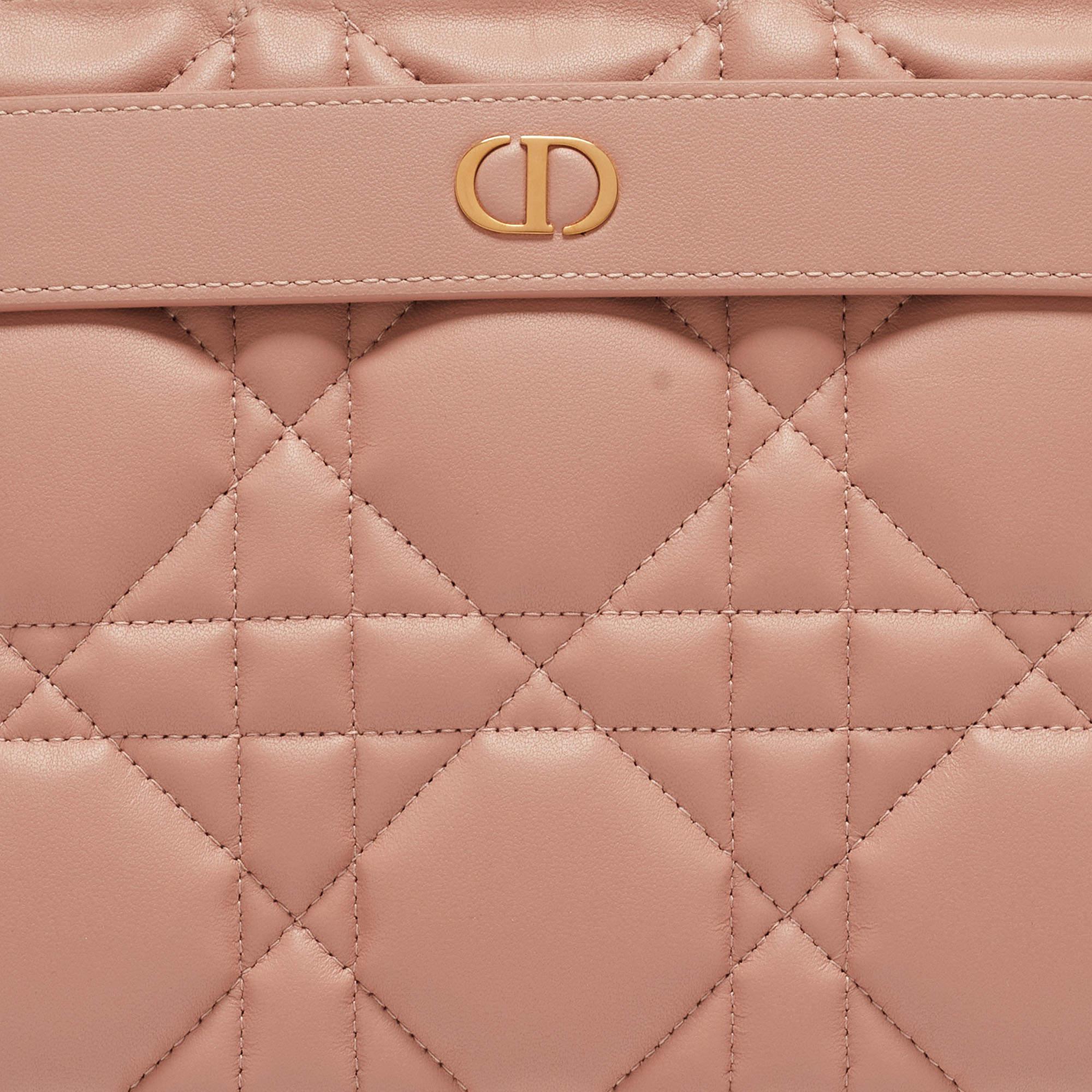 Dior Pink Cannage Leather Large Caro D-Every Pouch For Sale 6