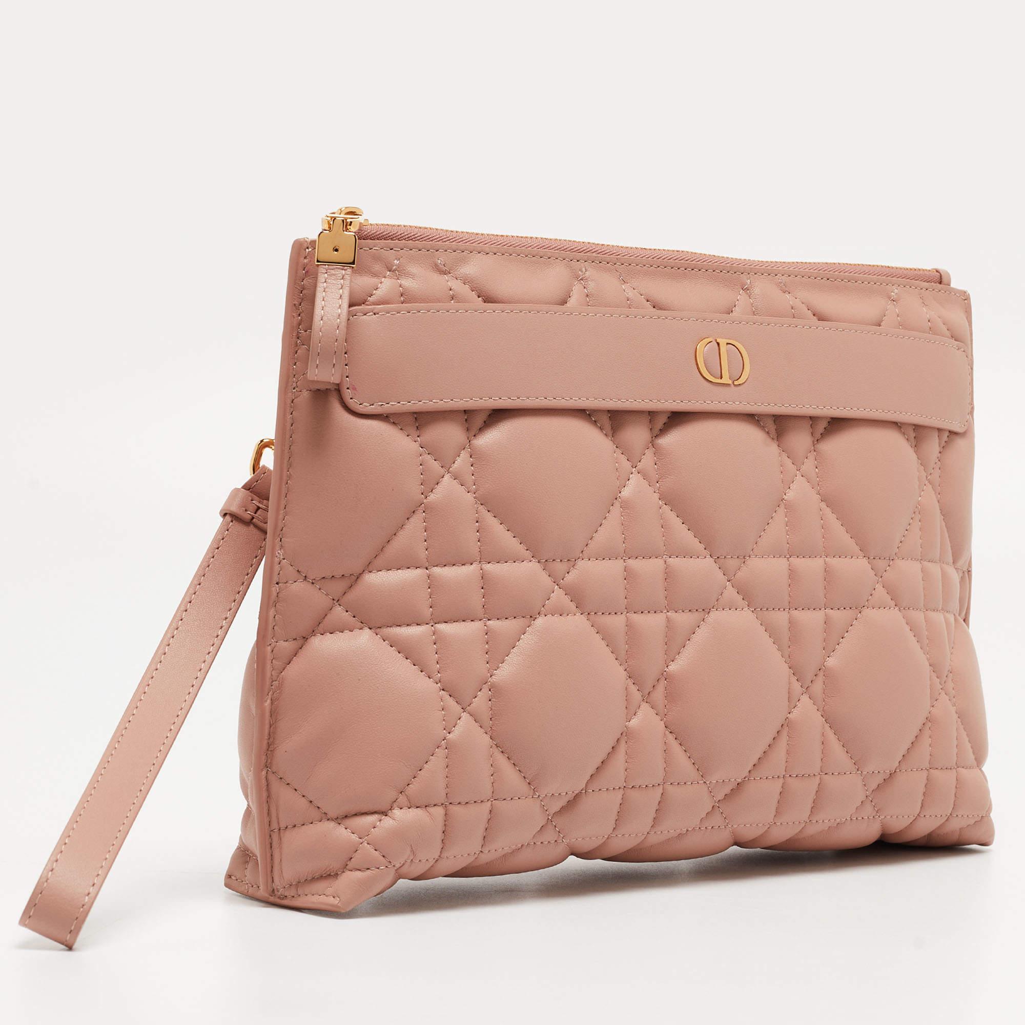 Dior Pink Cannage Leather Large Caro D-Every Pouch In Excellent Condition For Sale In Dubai, Al Qouz 2