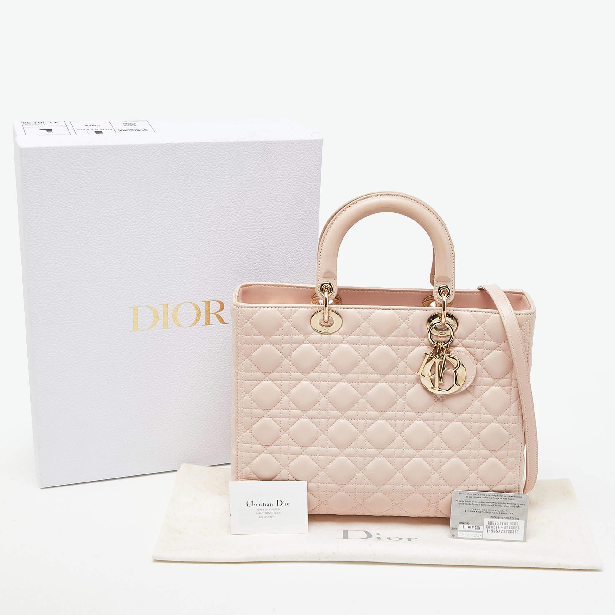 Dior Pink Cannage Leather Large Lady Dior Tote 4