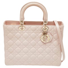 Dior - Grand sac cabas Lady Dior en cuir cannage rose