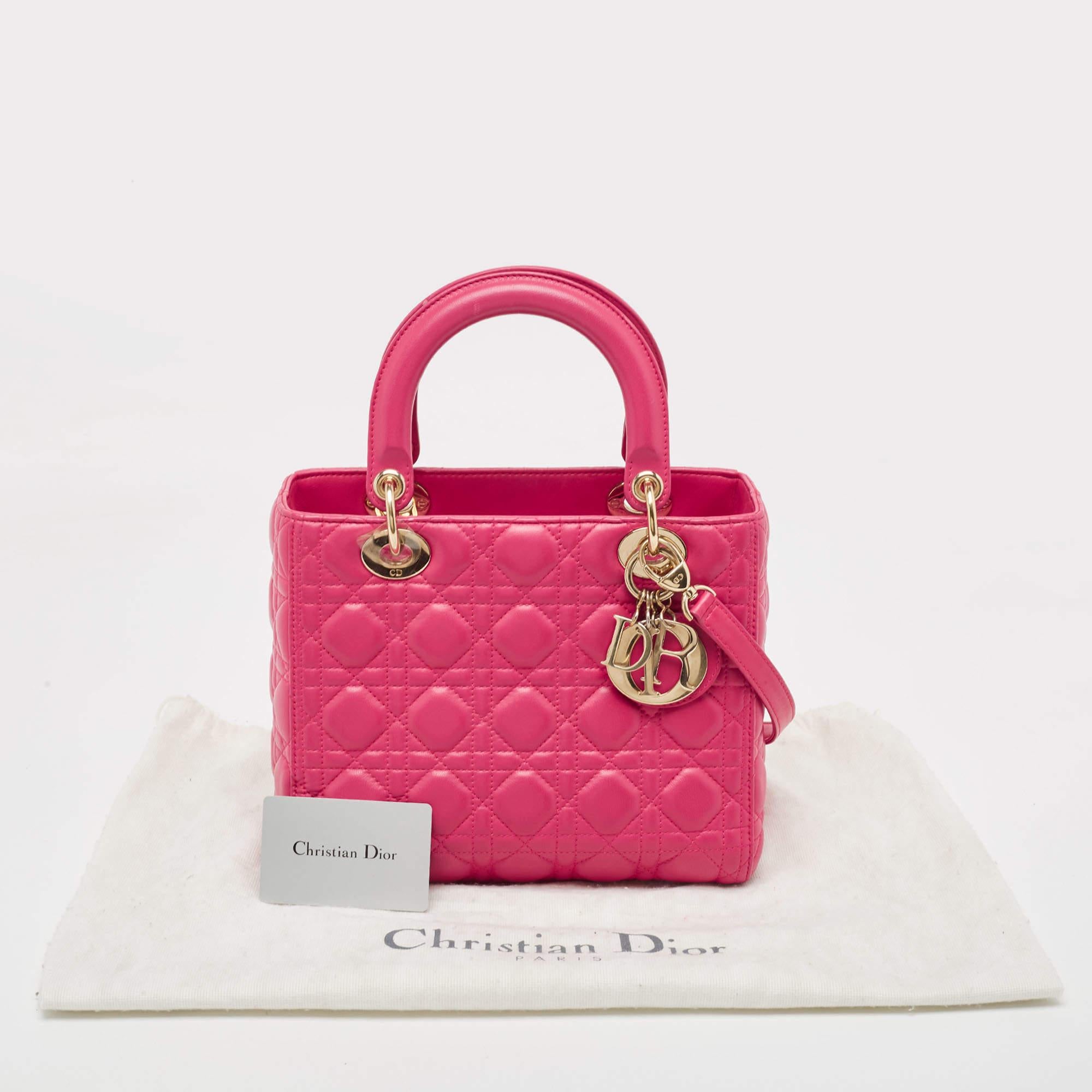 Dior Pink Cannage Leather Medium Lady Dior Tote 12
