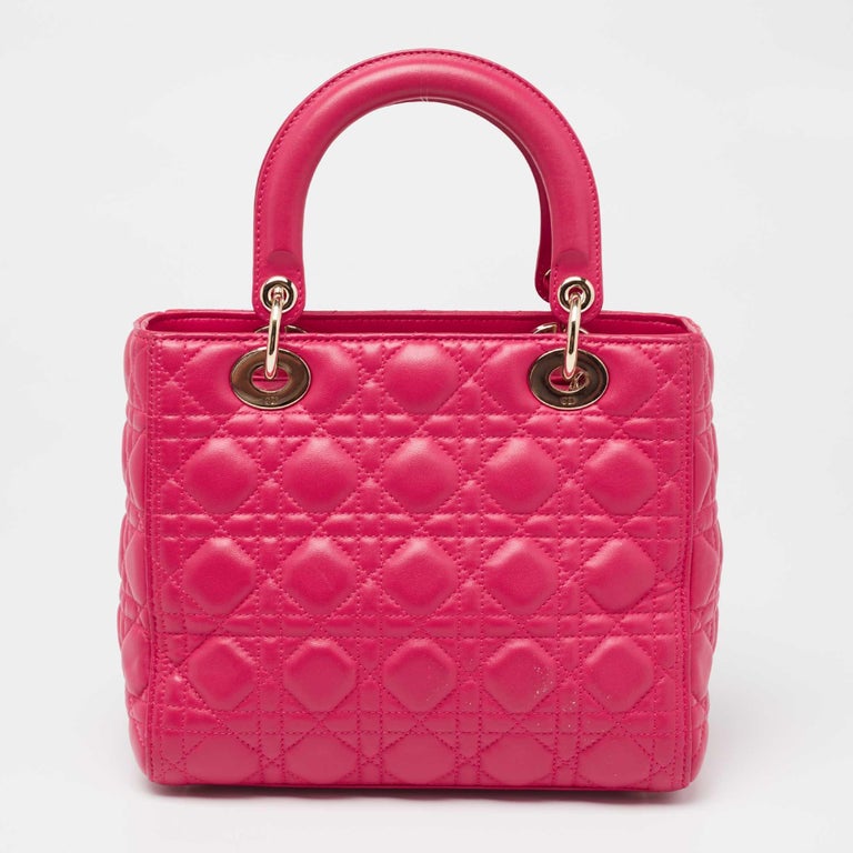 Dior Pink Cannage Leather Medium Lady Dior Tote at 1stDibs
