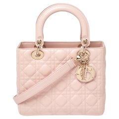 Dior Pink Cannage Leather Medium Lady Dior Tote