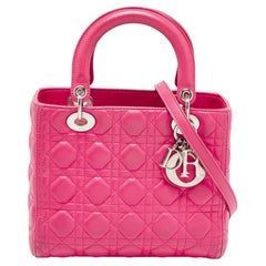 Dior Pink Cannage Leather Medium Lady Dior Tote