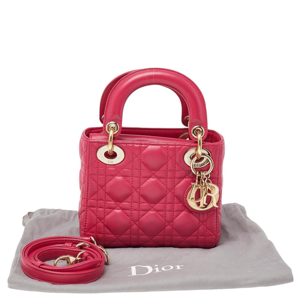 Dior Pink Cannage Leather Mini Chain Lady Dior Tote 5