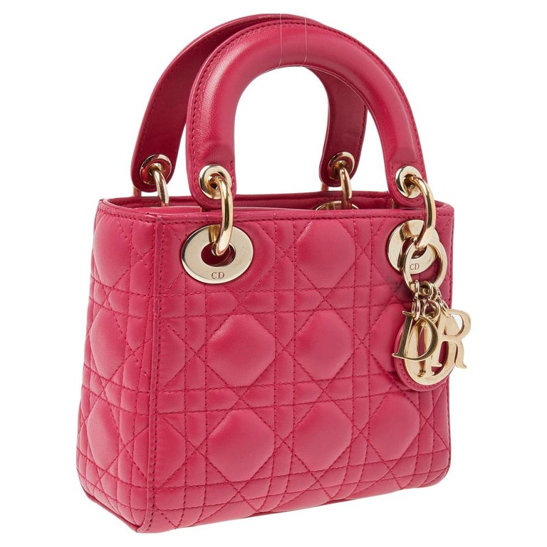 Dior Pink Cannage Leather Mini Chain Lady Dior Tote In Good Condition For Sale In Dubai, Al Qouz 2