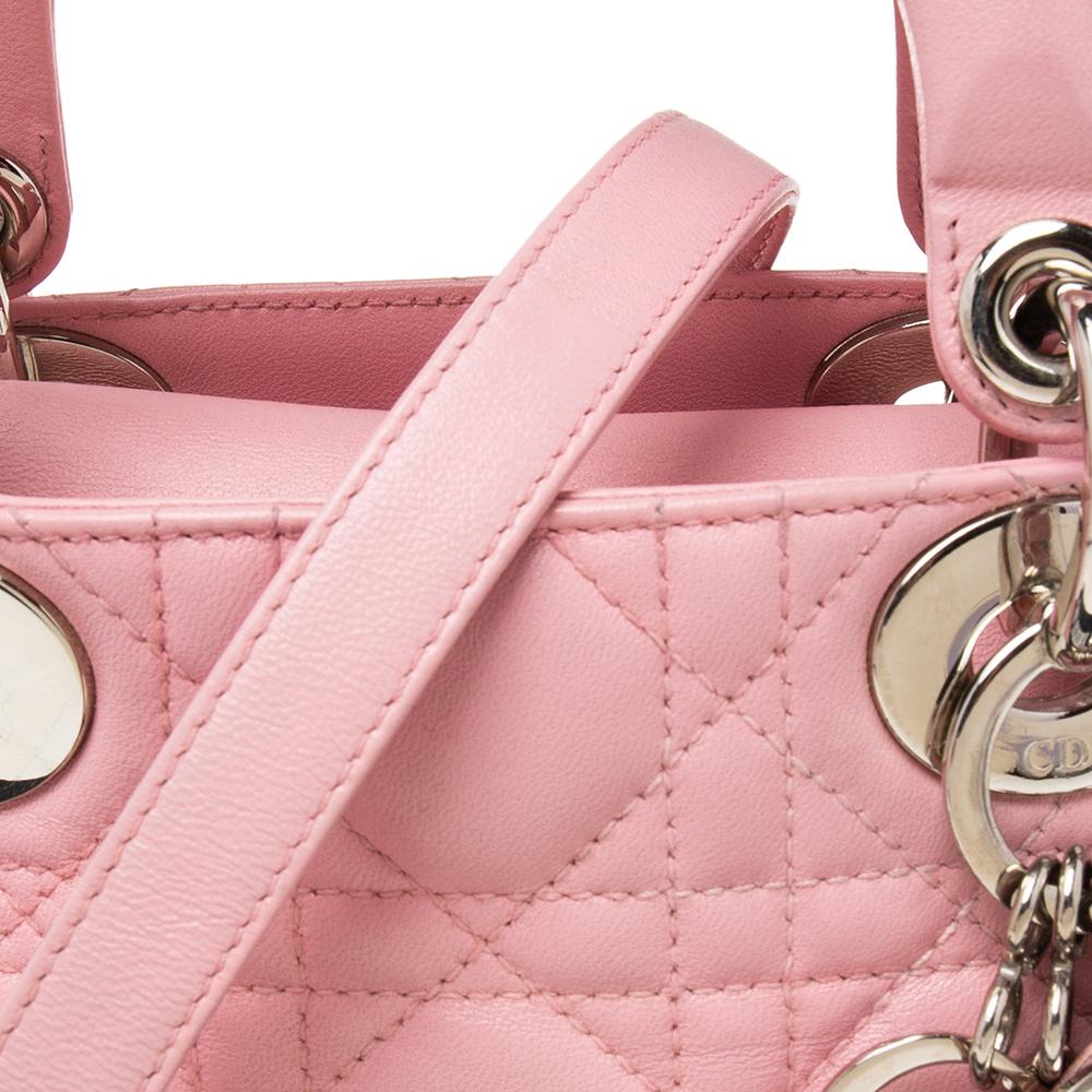 Dior Pink Cannage Leather Mini Chain Lady Dior Tote In Good Condition In Dubai, Al Qouz 2