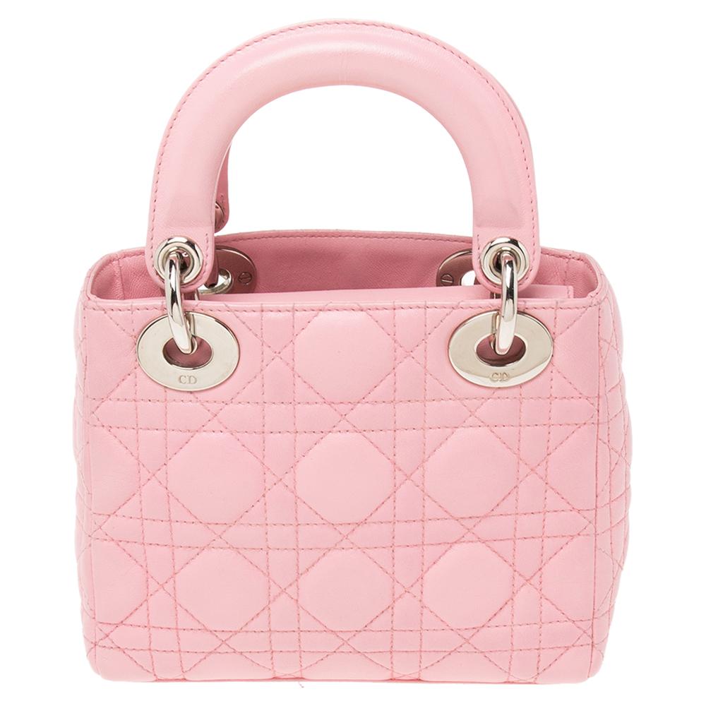 Women's Dior Pink Cannage Leather Mini Chain Lady Dior Tote