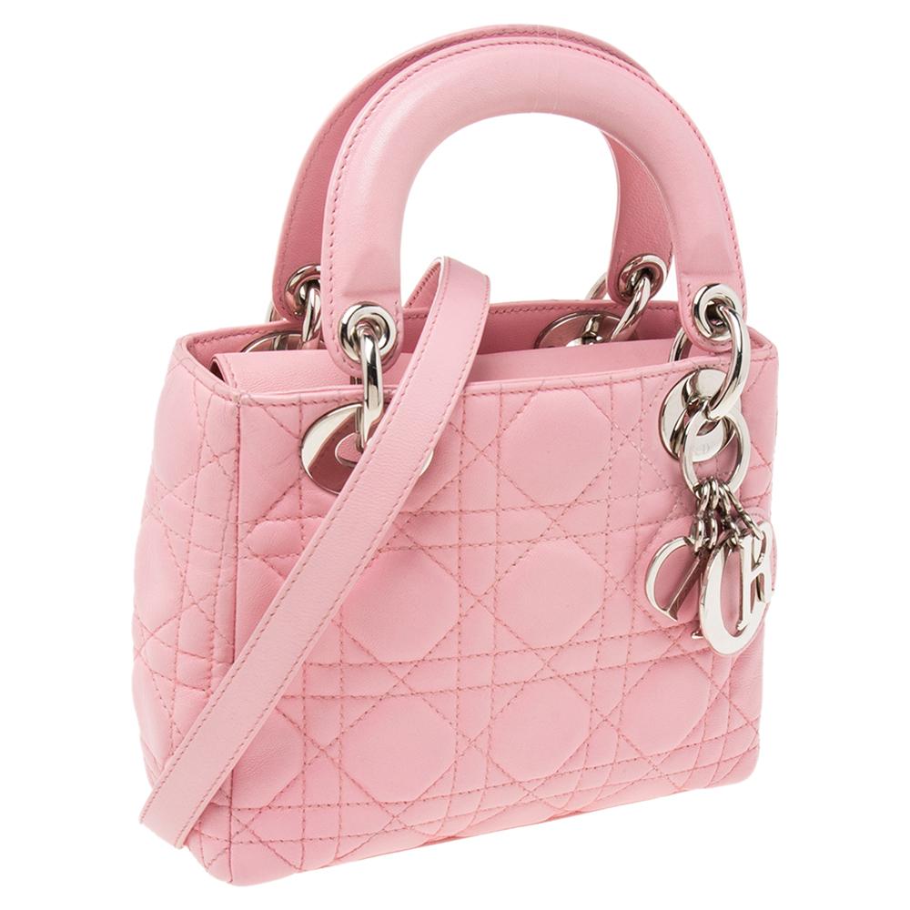 Dior Pink Cannage Leather Mini Chain Lady Dior Tote 2