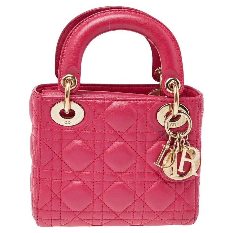Dior Pink Cannage Leather Mini Chain Lady Dior Tote For Sale